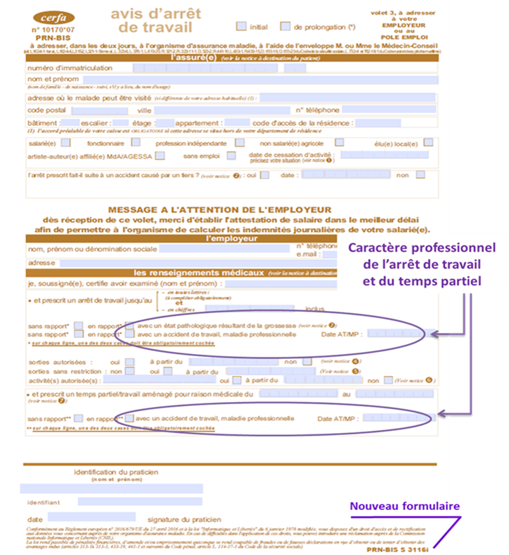 CERFA avis d'arrêt de travail